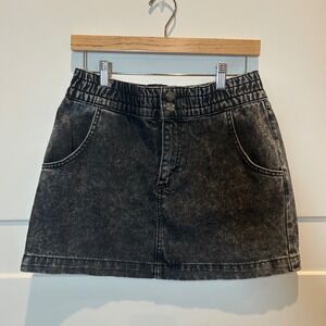 BDG Urban Outfitters Black Acid Wash Denim Mini Skirt Elastic Waist Womens L